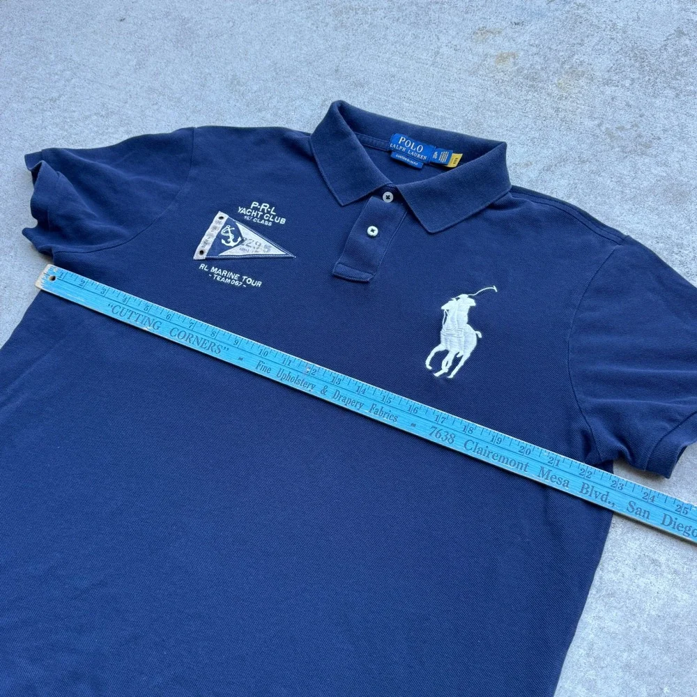 Polo Ralph Lauren Mens XL Custom Slim Fit Big Pony Yacht Club Polo Shirt Navy